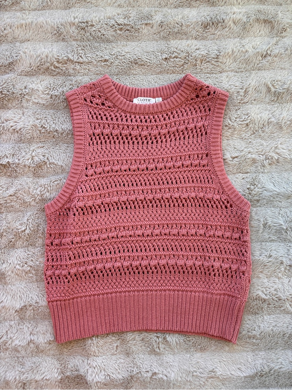Pink Crochet Knit Sleeveless Sweater Tank